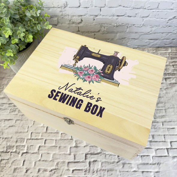 Floral Retro Sewing Machine Hobby Personalised Wooden Keepsake Storage Box