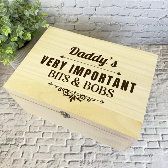 Daddy's Very Important Bits & Bobs Personalised Wooden Memory Keepsake Box