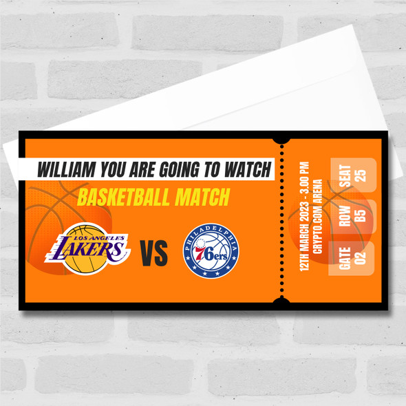 Orange Basketball Going To Watch Match Personalised Surprise Ticket Gift Voucher