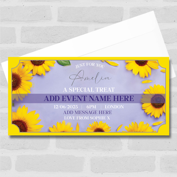 Treat Any Event & Occasion Sunflowers Personalised Surprise Ticket Gift Voucher