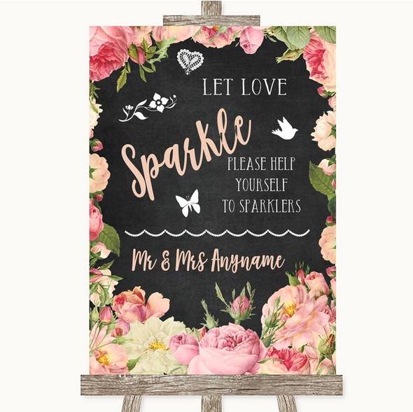 Chalkboard Style Pink Roses Let Love Sparkle Sparkler Send Off Wedding Sign