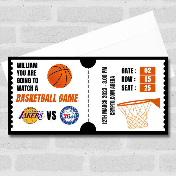 Basketball Net Going To Watch A Game Personalised Surprise Ticket Gift Voucher