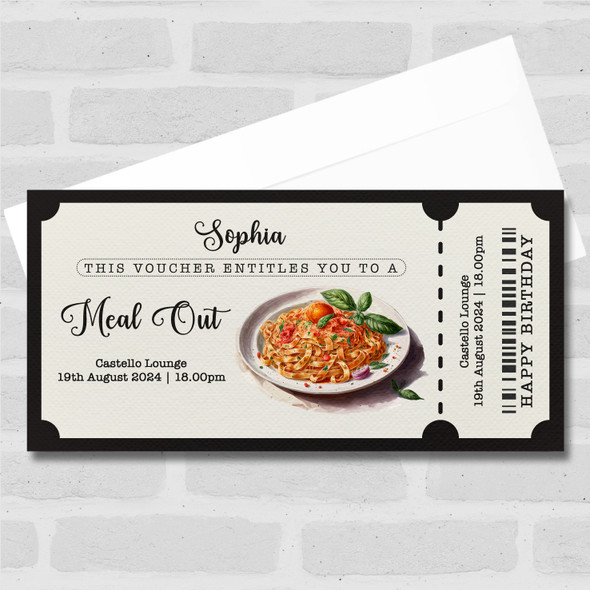 Pasta Dish For Meal Out Any Occasion Personalised Surprise Ticket Gift Voucher