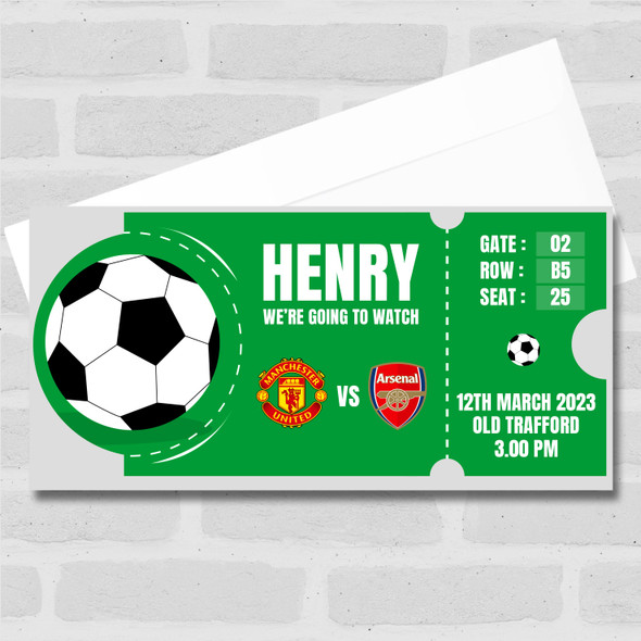 Green Football Match Watch Any Team Personalised Surprise Ticket Gift Voucher