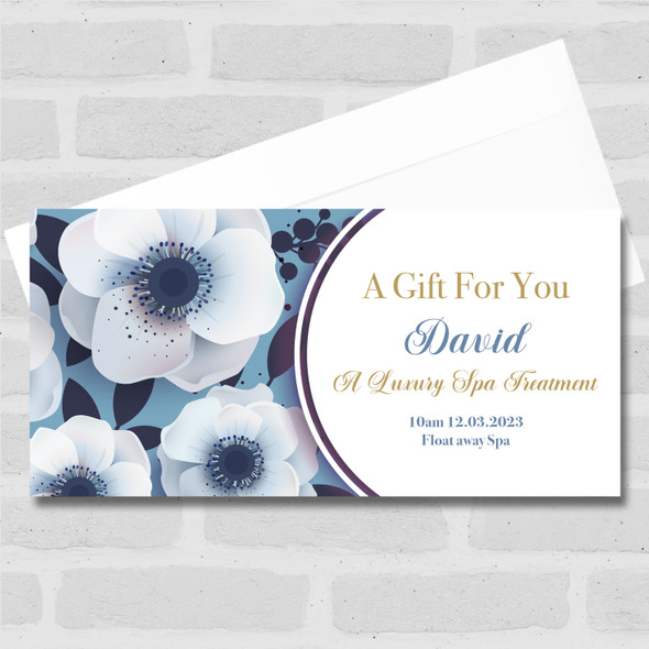 Blue White Floral Any Occasion Gift Personalised Surprise Ticket Gift Voucher