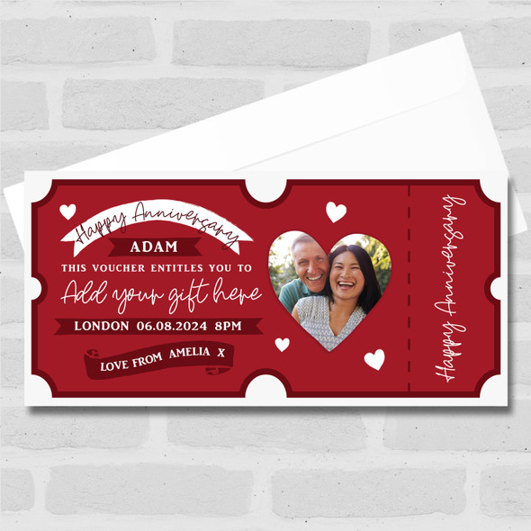 Happy Anniversary Gift Heart Photo Personalised Surprise Ticket Gift Voucher