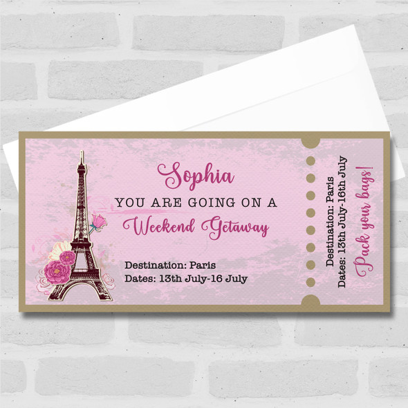 Eiffel Tower Weekend Break Getaway Personalised Surprise Ticket Gift Voucher