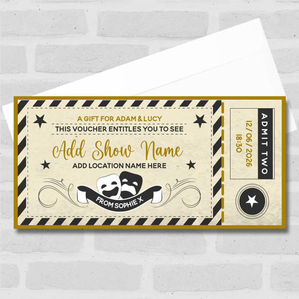 Any Theatre Comedy Show Gift Gold Personalised Surprise Ticket Gift Voucher