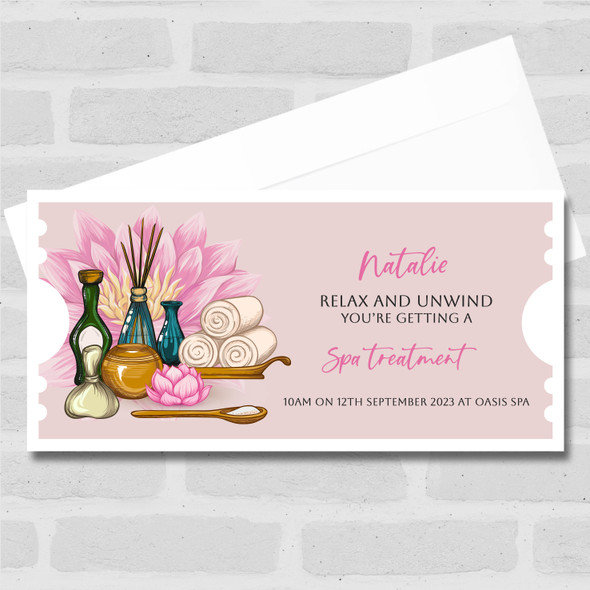 Pink Lotus Spa Treatment Elements Personalised Surprise Ticket Gift Voucher