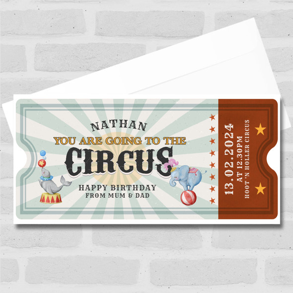 Going To The Circus Animals Gift Personalised Surprise Ticket Gift Voucher