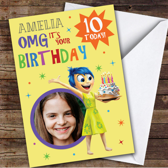 Inside Out Joy Yellow Cake Photo Any Age Personalised Kid's Birthday Card