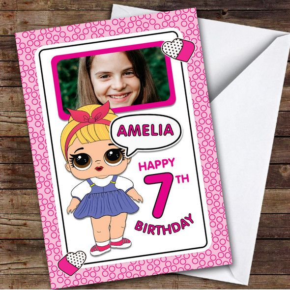 Lol Surprise Omg Doll Any Age Pink Photo Personalised Kid's Birthday Card