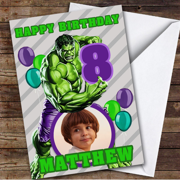 Incredible Hulk Balloons Photo Any Age Children's Personalised Kid's Birthday Card