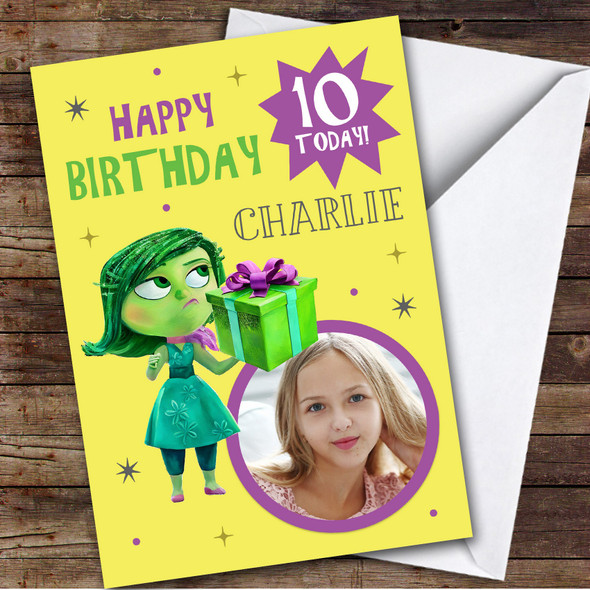 Inside Out Disgust Green Photo Any Age Children's Personalised Kid's Birthday Card