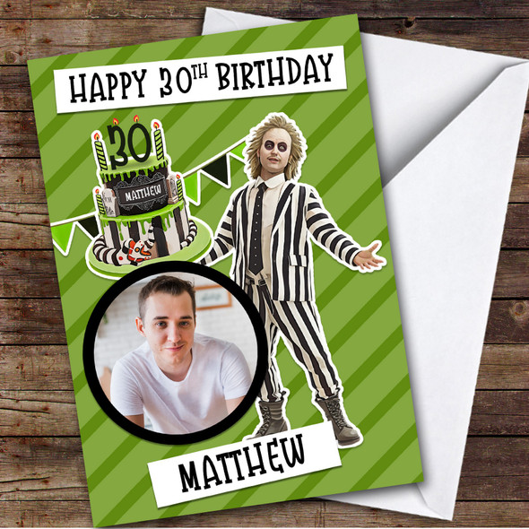 Beetlejuice Green Cake Photo Any Age Children's Personalised Kid's Birthday Card