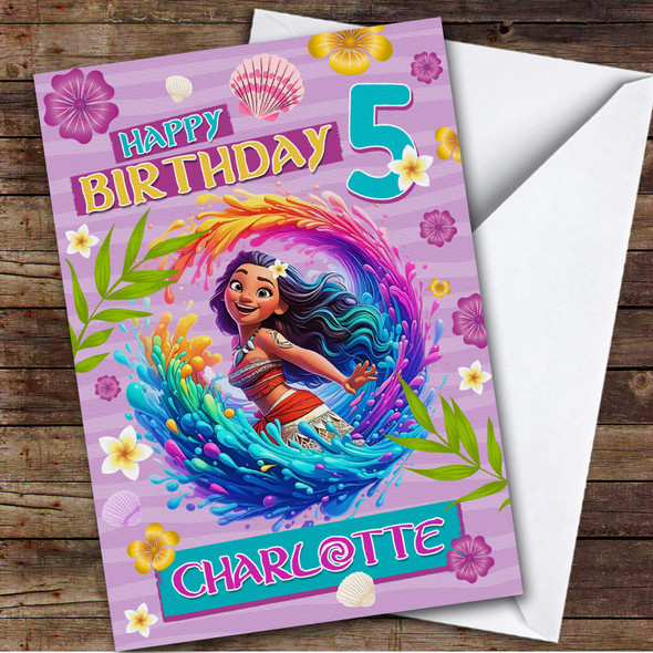 Moana Purple Art Splash Any Age Children's Personalised Kid's Birthday Card