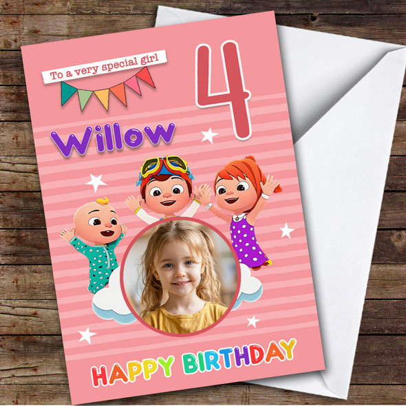 Pink Cocomelon Photo Any Age Children's Personalised Kid's Birthday Card