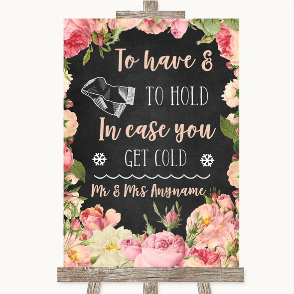 Chalkboard Style Pink Roses Wedding Blanket Scarf Personalised Wedding Sign