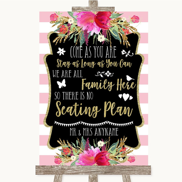 Gold & Pink Stripes All Family No Seating Plan Personalised Wedding Sign