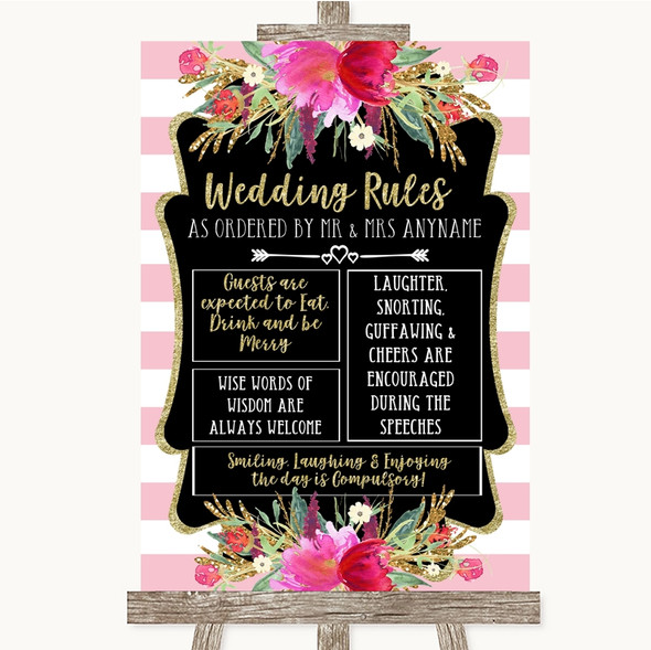 Gold & Pink Stripes Rules Of The Wedding Personalised Wedding Sign