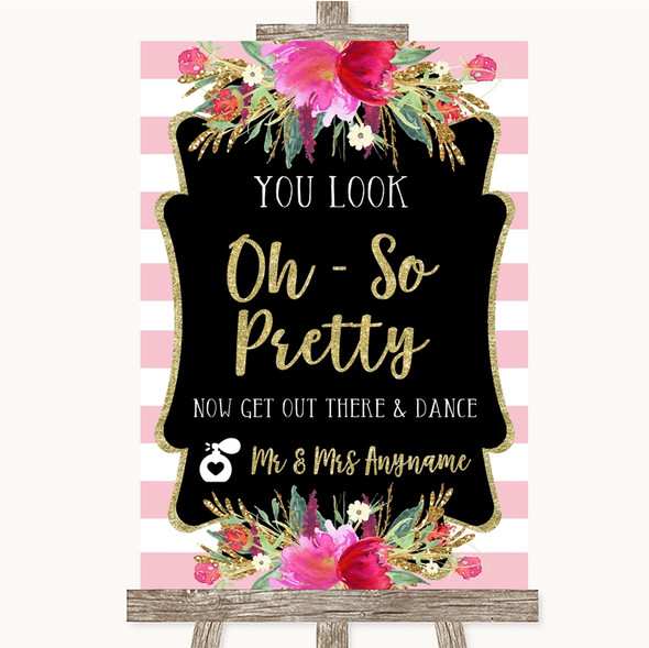 Gold & Pink Stripes Toilet Get Out & Dance Personalised Wedding Sign