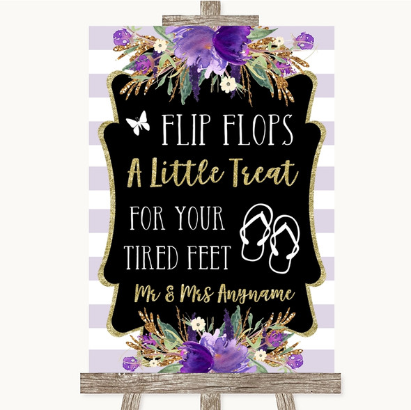 Gold & Purple Stripes Flip Flops Dancing Shoes Personalised Wedding Sign