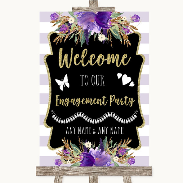 Gold & Purple Stripes Welcome To Our Engagement Party Personalised Wedding Sign