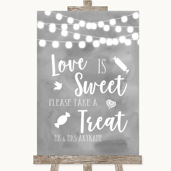 Grey Watercolour Lights Love Is Sweet Take A Treat Candy Buffet Wedding Sign