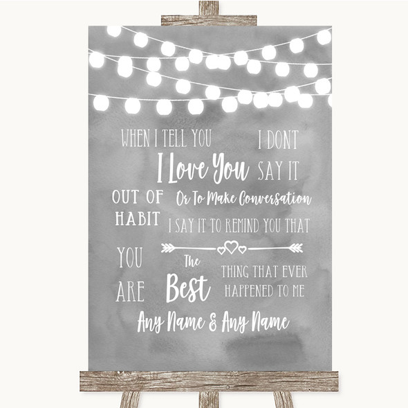 Grey Watercolour Lights When I Tell You I Love You Personalised Wedding Sign