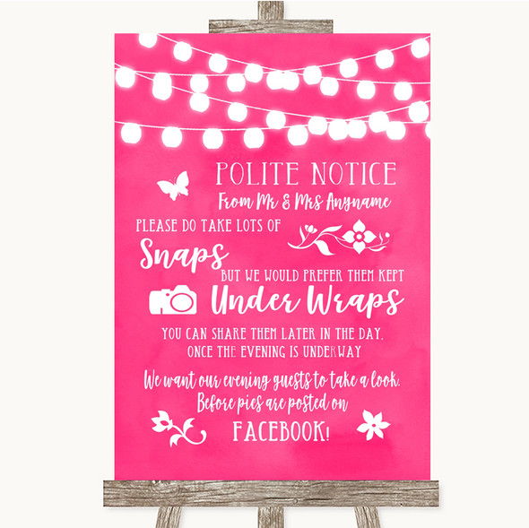 Hot Fuchsia Pink Watercolour Lights Don't Post Photos Facebook Wedding Sign