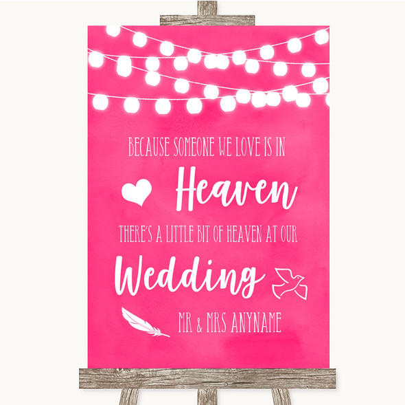 Hot Fuchsia Pink Watercolour Lights Heaven Loved Ones Personalised Wedding Sign