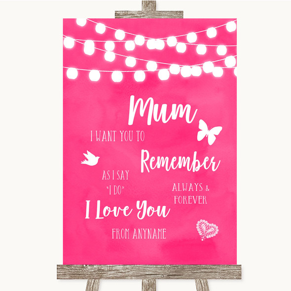 Hot Fuchsia Pink Watercolour Lights I Love You Message For Mum Wedding Sign