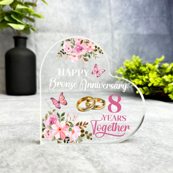 Bronze Wedding Anniversary Gift 8 Years Keepsake Side Heart Plaque