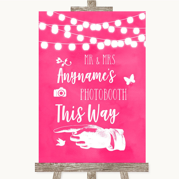 Hot Fuchsia Pink Watercolour Lights Photobooth This Way Left Wedding Sign