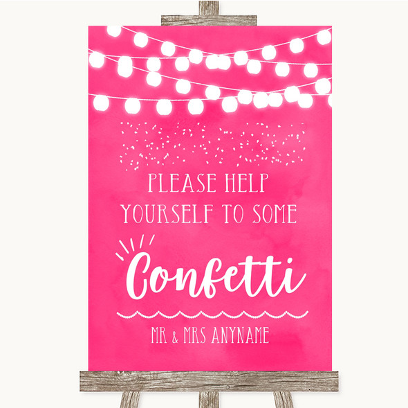 Hot Fuchsia Pink Watercolour Lights Take Some Confetti Personalised Wedding Sign