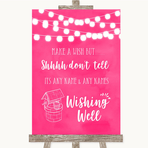 Hot Fuchsia Pink Watercolour Lights Wishing Well Message Wedding Sign