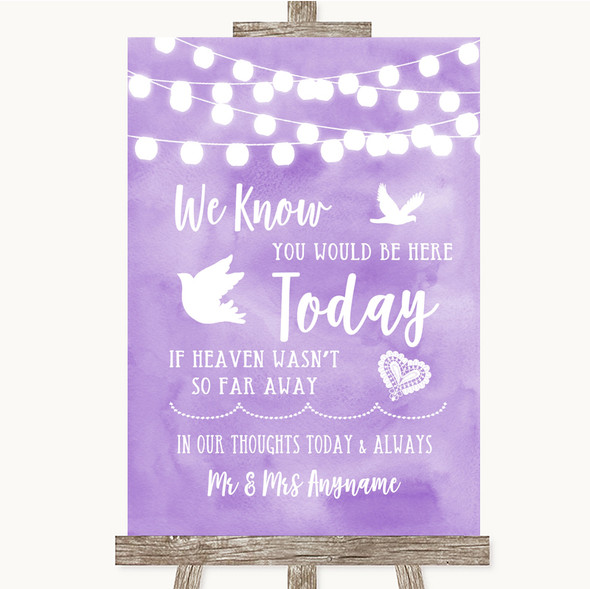 Lilac Watercolour Lights Loved Ones In Heaven Personalised Wedding Sign