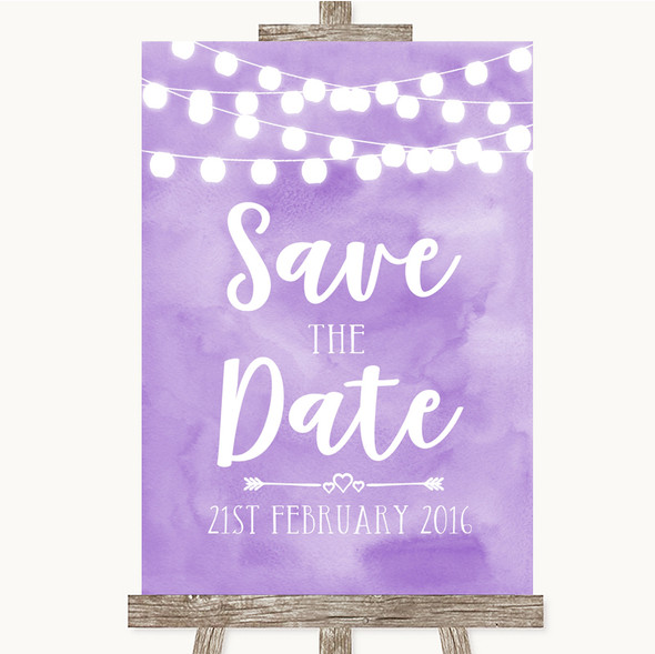 Lilac Watercolour Lights Save The Date Personalised Wedding Sign