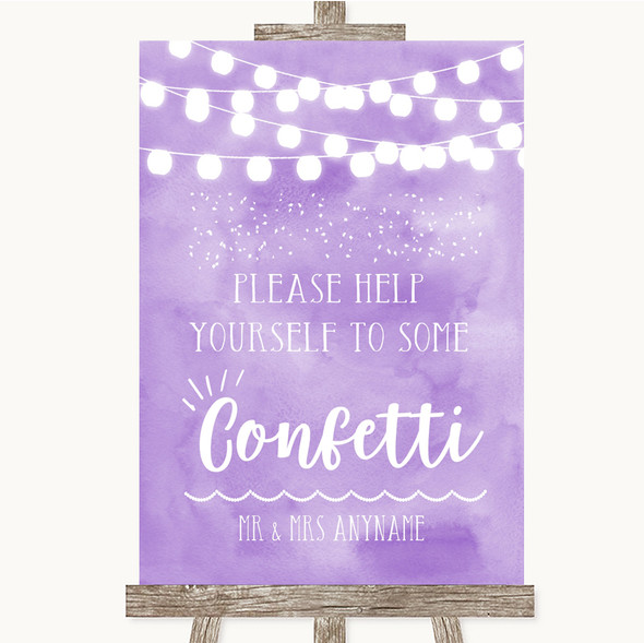 Lilac Watercolour Lights Take Some Confetti Personalised Wedding Sign