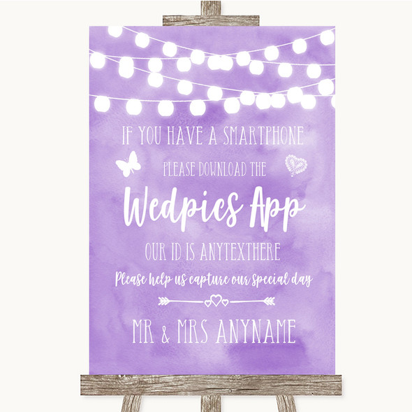 Lilac Watercolour Lights Wedpics App Photos Personalised Wedding Sign