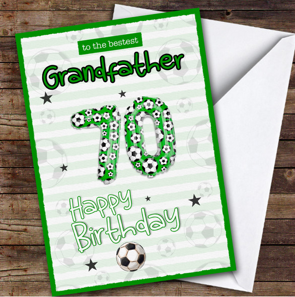 Personalised Grandfather 70th Birthday Card Football Patterned Foil Balloon