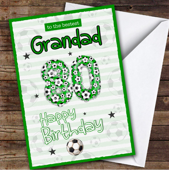 Personalised Grandad 80th Birthday Card Football Patterned Foil Balloon