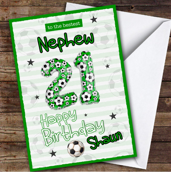 Personalised Nephew 21st Birthday Card Football Patterned Foil Balloon