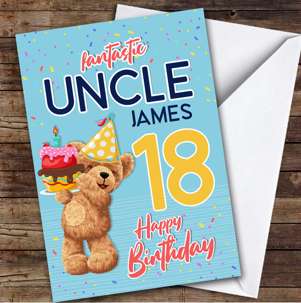 Personalised Uncle 18th Teddy Bear Birthday Card Cake