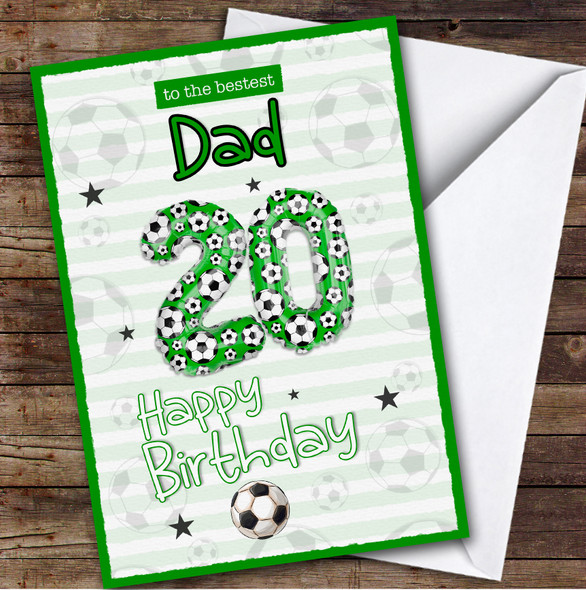 Personalised Dad 20th Birthday Card Football Patterned Foil Balloon