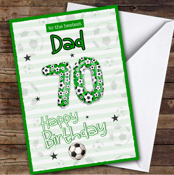 Personalised Dad 70th Birthday Card Football Patterned Foil Balloon