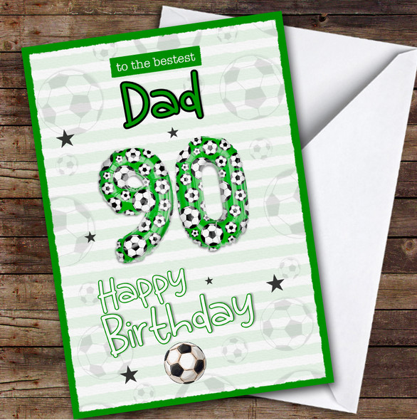 Personalised Dad 90th Birthday Card Football Patterned Foil Balloon