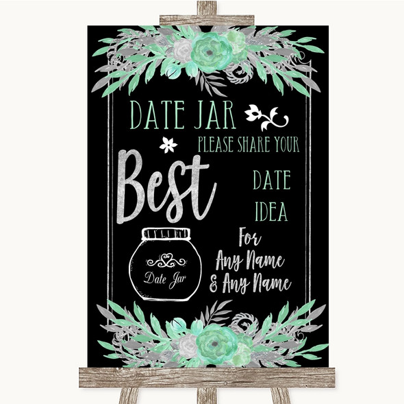 Black Mint Green & Silver Date Jar Guestbook Personalised Wedding Sign