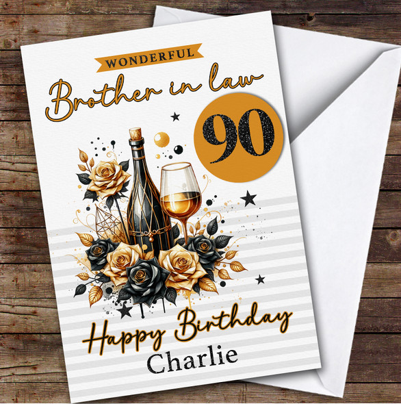 Brother-In-Law 90th Personalised Birthday Card Black And Gold Champagne