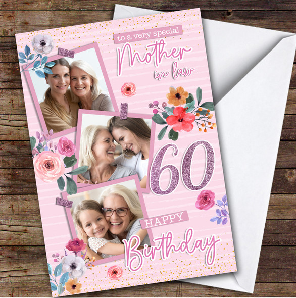 Personalised Mother-In-Law 60th Birthday Card Pink Photo Frames